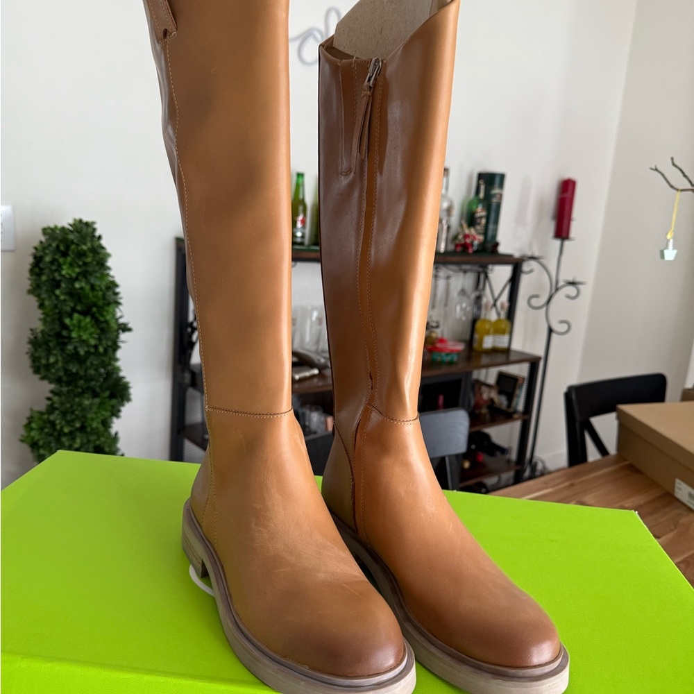 Tan Leather Knee-High Boots